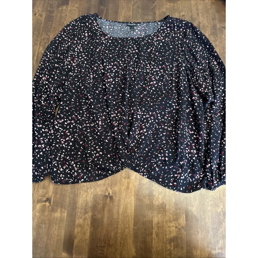 Torrid Womens Plus 3X Black Pink Heart Print Long Sleeve Tunic Top Shirt Office
